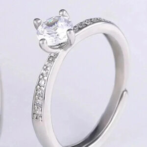🍁925 Silver Plated Promise Lovers Dainty Round CZ Women Ring, GPMB1435
